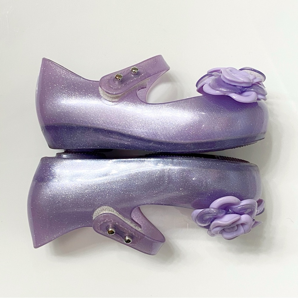 MINI MELISSA glittery purple rose flower ULTRAGIRL GARDEN MARY JANE jelly shoes - Picture 6 of 9